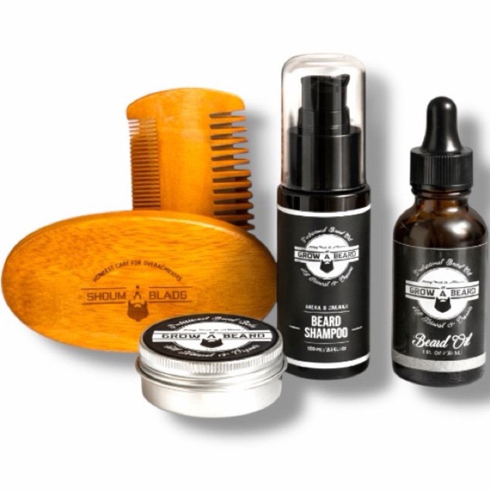 Grow A Beard Kit NIB – Beard Oil, Shampoo, Balm & Wooden Beard Comb